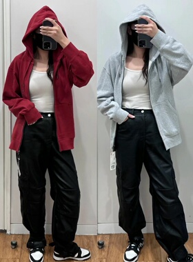 慵懒风春秋男女款连帽拉链运动开衫长袖卫衣外套465201/460324