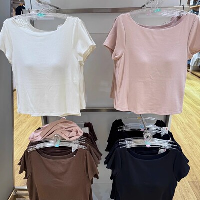 日系新款夏季混纺Bra短T恤空气衣加杯背心美背带胸垫女477053