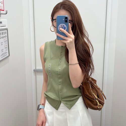 女装前排扣背心修身显瘦圆领无袖纯色针织开衫上衣夏季新款484226