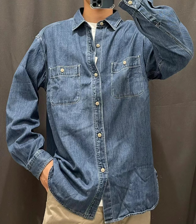 法兮翻领长袖百搭牛仔衬衫
