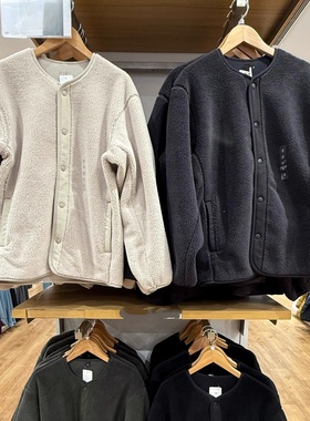 日系男装防风仿羊羔绒摇粒绒开衫长袖宽松圆领保暖外套冬季481183