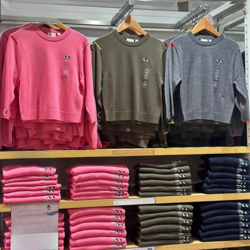 日单秋冬季男女童可爱卡通大眼睛刺绣圆领针织衫长袖毛衣473334