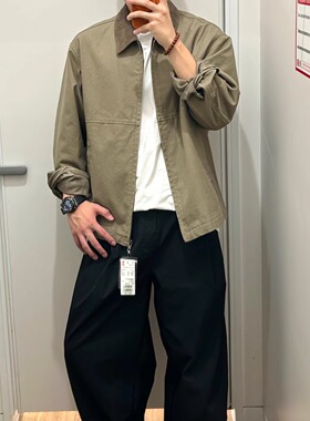 男女款休闲拉链牛仔短茄克水洗外套巴恩风翻领夹克480827/478230
