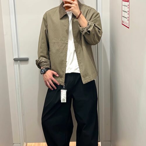 男女款休闲拉链牛仔短茄克水洗外套巴恩风翻领夹克480827/478230