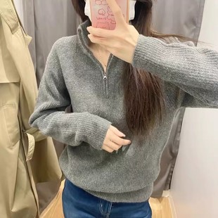 日单秋冬女装 POLO领保暖毛衣472198 柔软绵羊毛半拉链针织衫 长袖