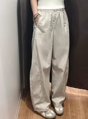 春季常规款女装休闲廓形宽松长裤弯刀镰刀裤子系腰带直筒裤485273