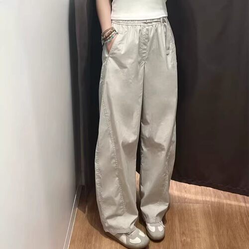 春季常规款女装休闲廓形宽松长裤弯刀镰刀裤子系腰带直筒裤485273