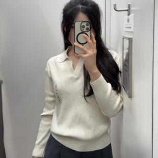 日单女装秋季慵懒风纯色简约套头罗纹半开领针织衫长袖毛衣471220