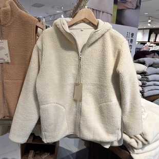 日单摇粒绒羊羔绒长毛抓绒连帽衫长袖拉链休闲百搭外套秋冬款女装