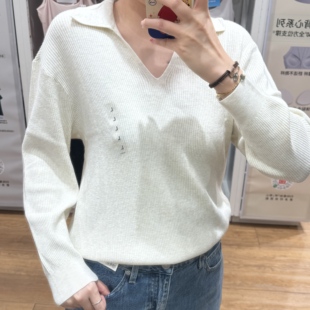 日系女装可机洗罗纹半开领针织衫套头休闲翻领毛衣秋冬新款480414