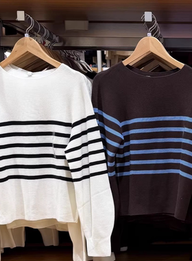 春季女装棉质圆领条纹针织衫毛衣毛衫休闲显瘦上衣484504/482974