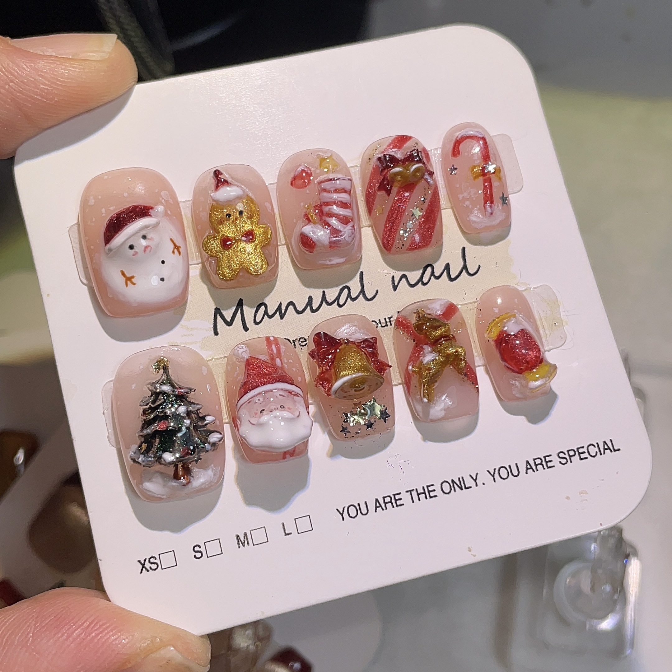 圣诞美甲立体圣诞老人雪人姜饼人红色穿戴甲短方款跨年圣诞树美甲
