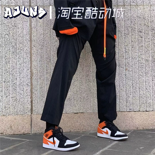 JORDAN 1 середина AJ1 Black and Orange Buck Depound Gassaption Mid Top Basketball Shoes 554724-132 852542