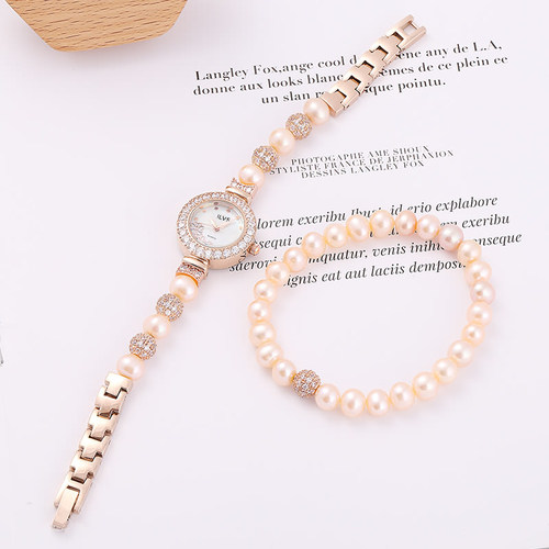 珍珠四叶草玫瑰金生日礼品小表盘