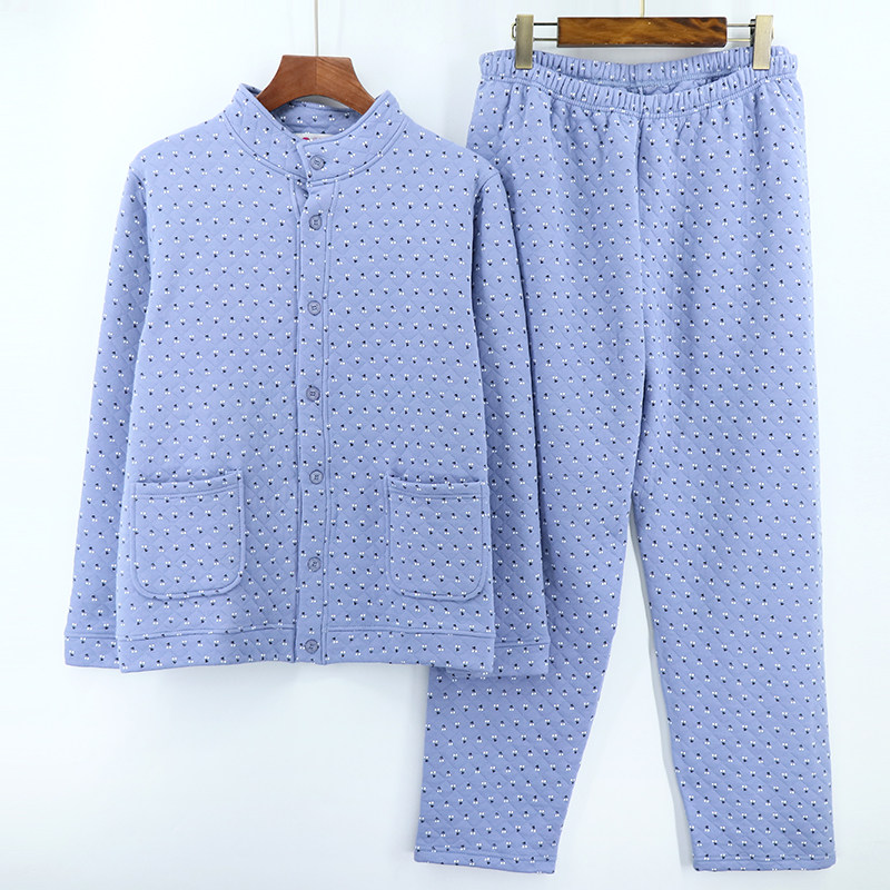 中老年女三层加厚大码棉衣棉裤秋冬女士立领宽松纯棉保暖内衣套装