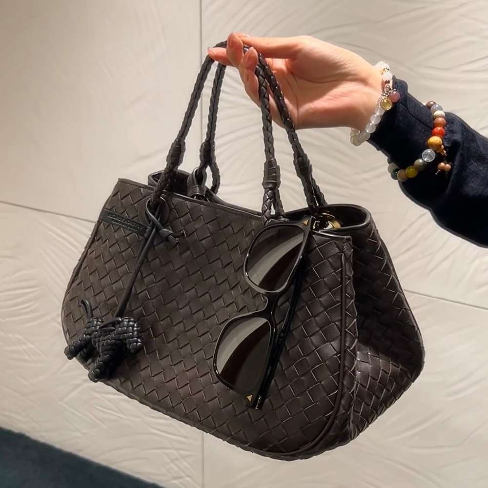 B家手工牛皮编织真皮女包时尚手提腋下包大容量basket女士提篮包