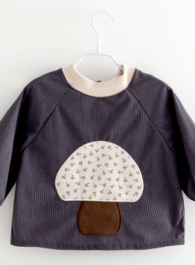 宝宝罩衣长袖防水秋冬吃饭儿童反穿衣灯芯绒新款男童婴儿外出围兜