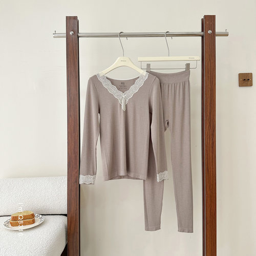 蕾丝保暖内衣轻薄自发热打底美体秋衣秋裤套装Q8316