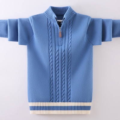 男童毛衣套头秋冬款儿童拉链线衣立领加绒加厚中大童纯棉针织衫潮