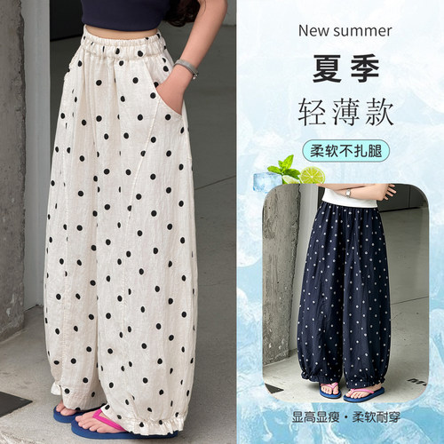 女童夏季波点阔腿灯笼裤轻薄裤子
