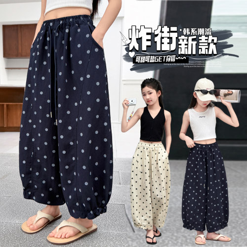 女童夏季冰丝透气波点大童灯笼裤
