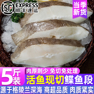 格陵兰海鲽鱼段活鱼鲜肉切块冷冻鲽鱼中段鲽鱼块比目鱼新鲜顺丰