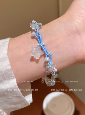 新中式星星月牙花朵编织手链女复古个性手串小众古风百搭手饰配件