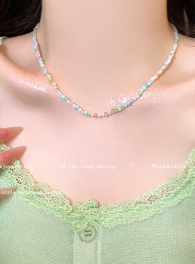 彩色多巴胺项链女小众高级感百搭轻奢锁骨链小红书爆款项饰品