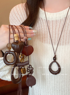 新中式镂空水滴长款项链女高级感轻奢复古毛衣链简约百搭挂脖配饰