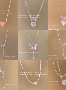 ins风高级感钛钢项链女时尚爱心蝴蝶结微镶毛衣链韩国设计感项饰