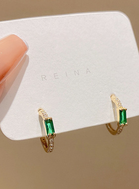 韩版韩式几何祖母绿色简约耳环女个性时尚轻奢气质高级感耳钉耳饰