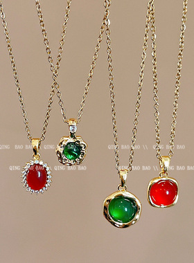 设计感几何吊坠钛钢项链女时尚气质仿玉髓百搭高级感锁骨链项饰品