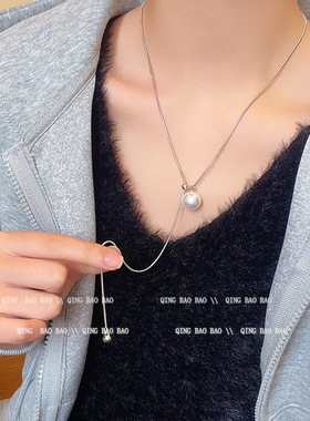 韩版抽拉可调节长项链女高级感珍珠高级设计感小众毛衣链配饰