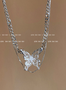 液态蝴蝶项链女双层叠戴锁骨链高级感嘻哈朋克冷淡风网红配饰