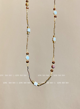 美拉德风虎眼石手工串珠项链轻奢气质百搭高级感小众米珠锁骨颈链