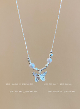 超仙气质小众蝴蝶珍珠项链女轻奢高级感温柔百搭锁骨链颈链配饰