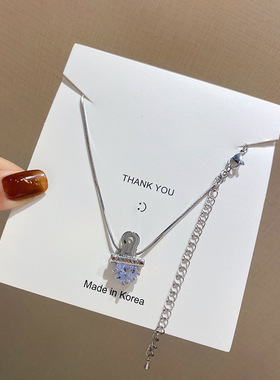 欧美风简约锆石夹子项链女秋冬季新款个性吊坠锁骨链颈链义乌饰品