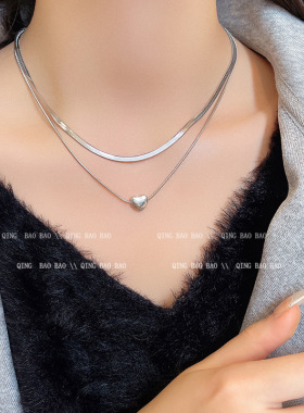 ins冷淡风爱心项链女高级感轻奢小众设计感双层锁骨链气质项饰品