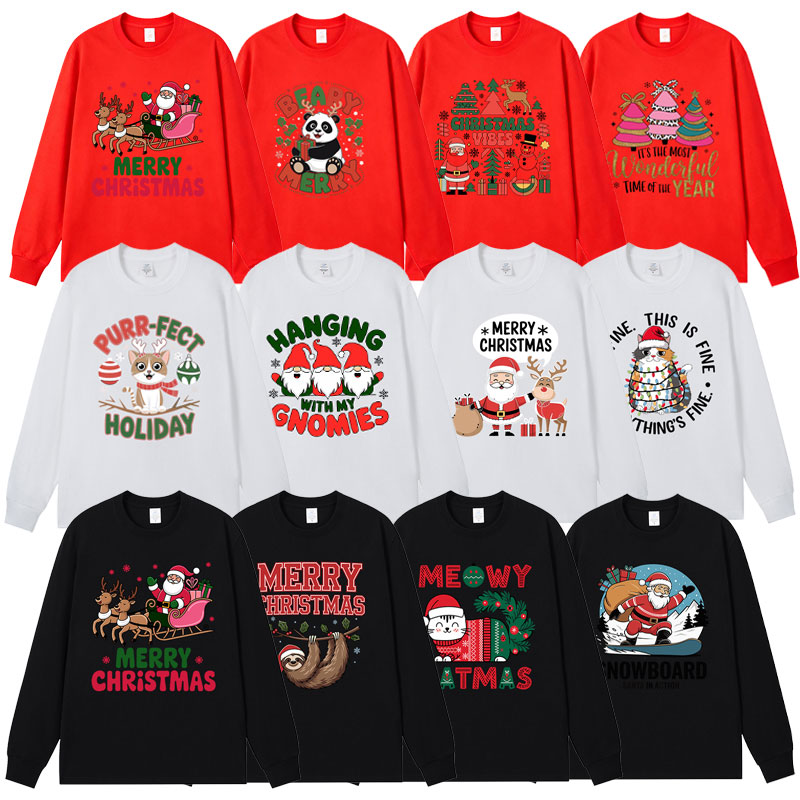 新款圣诞节T恤喜庆长袖打底衫圣诞雪人麋鹿上衣百搭红色喜庆衣服