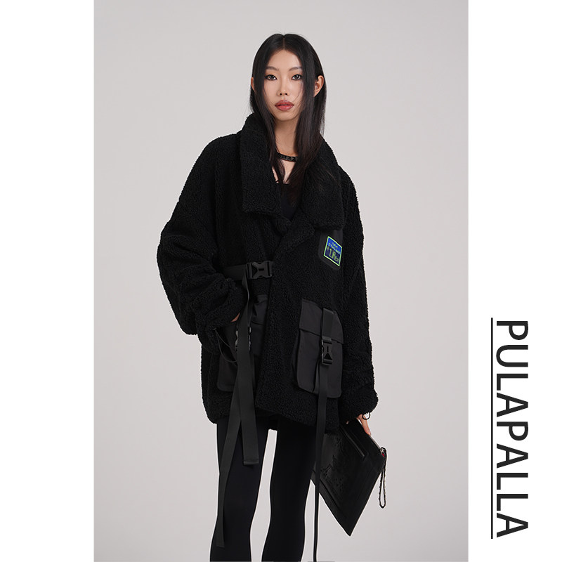 PULAPALLA2023冬季新款新中式摇粒绒外套女OVERSIZE中长保暖大衣
