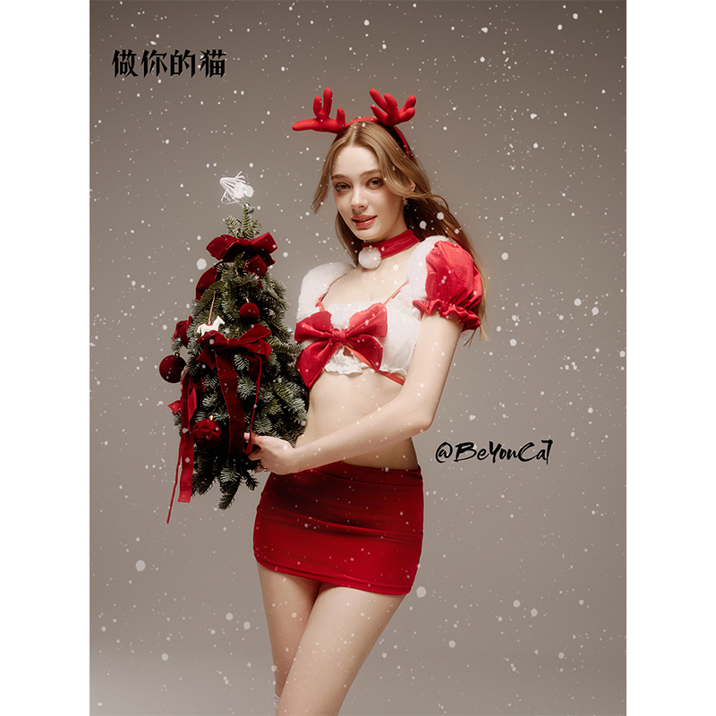 做你的猫：惊喜圣诞夜派对*性感美背红色包臀裙套装节日约会战袍