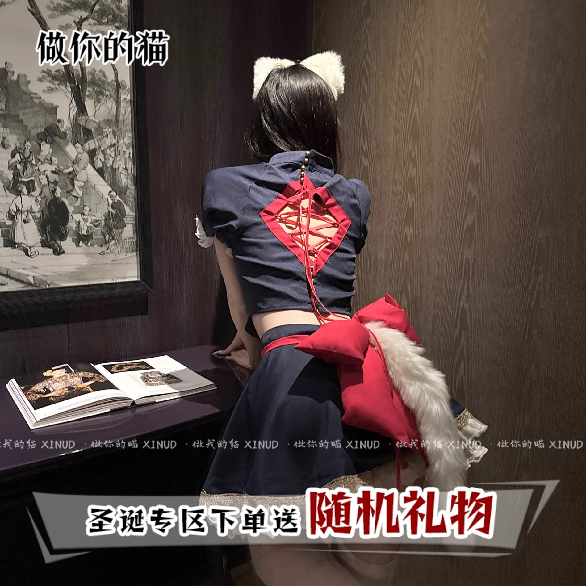 做你的猫：主人 别想逃*原创动漫日系爱心镂空cos女仆装制服套装