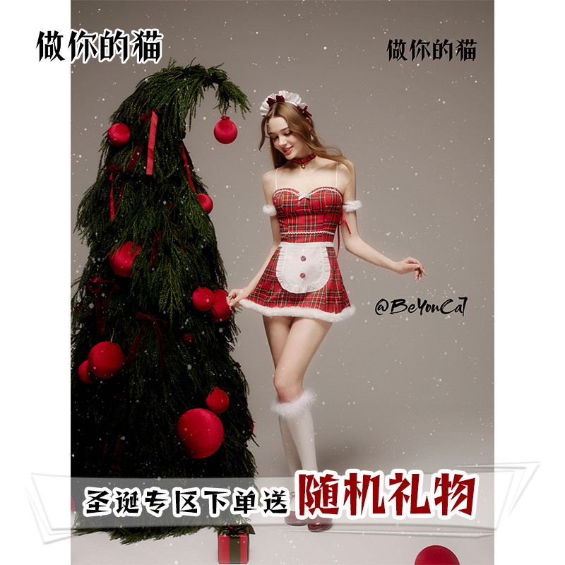 做你的猫：露娜夜点心*原创圣诞甜欲女仆制服cos蝴蝶结闪钻吊带裙