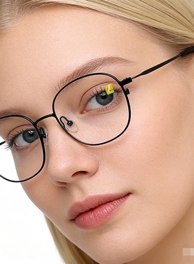 Leix 1739黑色圆形纯钛眼镜框架 超轻质感设计师品牌个性小众奢华