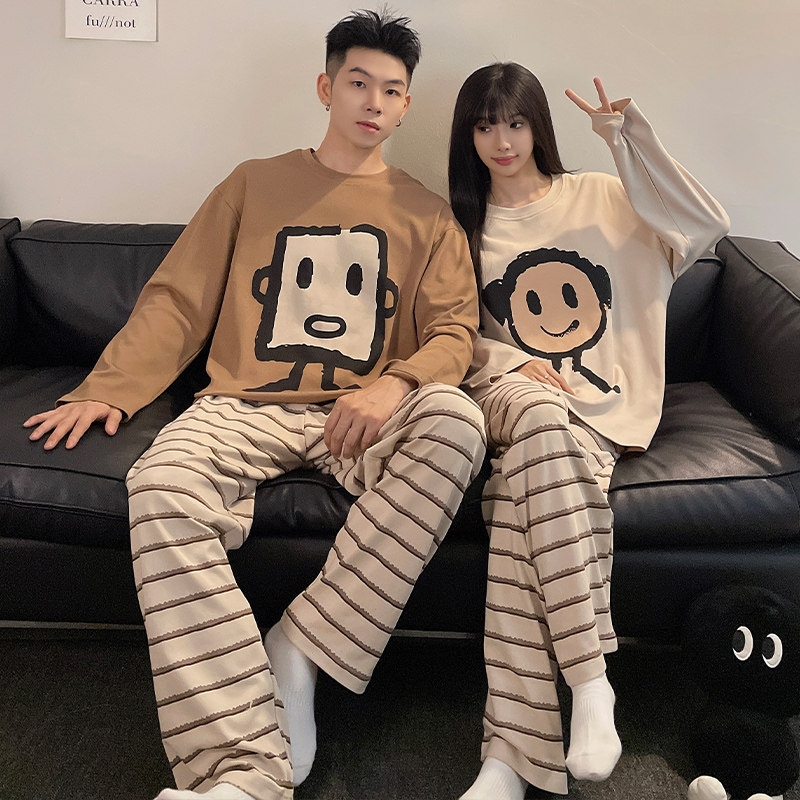 2026春秋季新款情侣睡衣女套头长袖套装一男一女可外穿卡通家居服