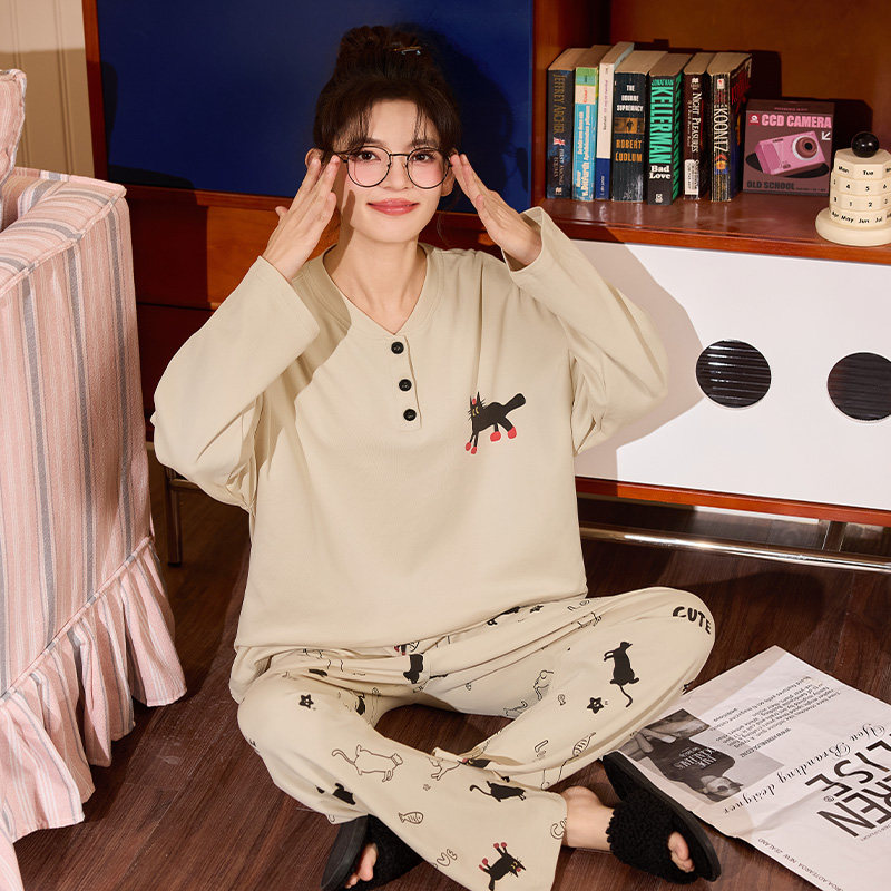 2026年新款睡衣女款春秋季长袖卡通猫咪学生薄款甜美可外穿家居服,女士内衣/男士内衣/家居服,睡衣/家居服套装,淘宝优惠券,粉丝福利购,淘宝优惠卷