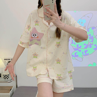 网红风夏天家居服套装 纯棉卡通可爱派大星2025年新款 夏季 睡衣女款