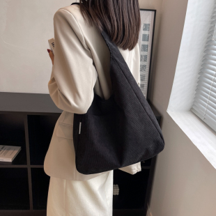 灯芯绒少女帆布包大学生上课通勤单肩条绒女士手提可放书托特包小