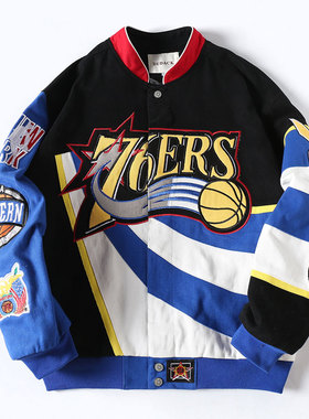 杜戴克2022秋冬新款76人队潮牌刺绣外套宽松棒球服男女加厚夹克