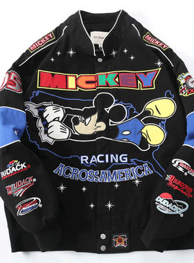 2024新款黑色棒球服外套dudack米奇男女机车服潮牌美式宽松外套